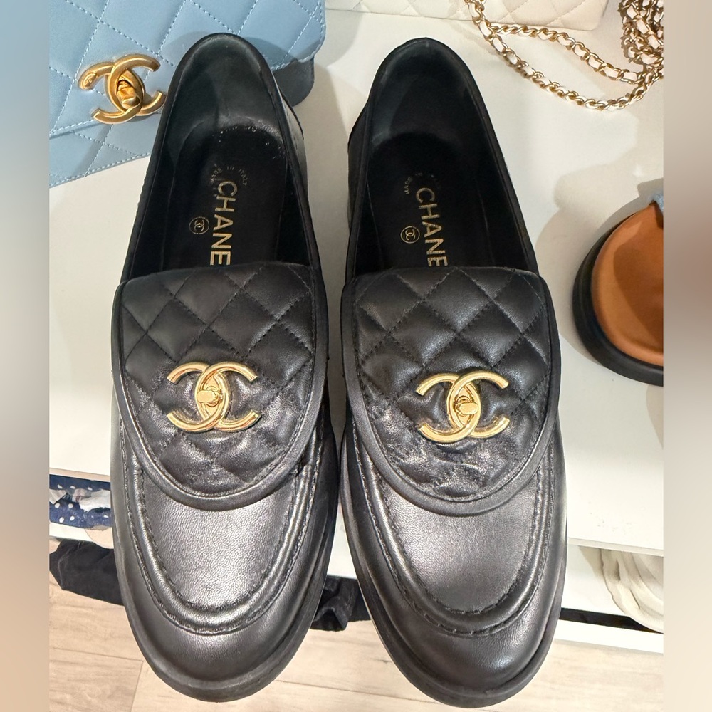 Chanel Black Turn Lock Flap Loafers